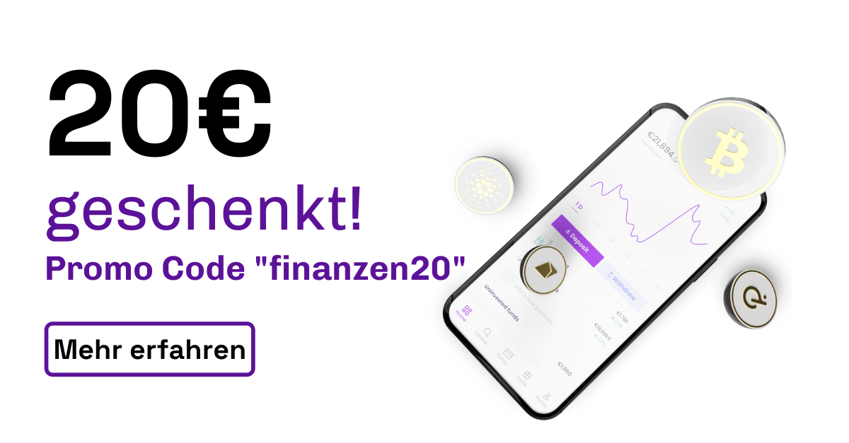 Promo Code "finanzen20" mit einem Handy abgebildet